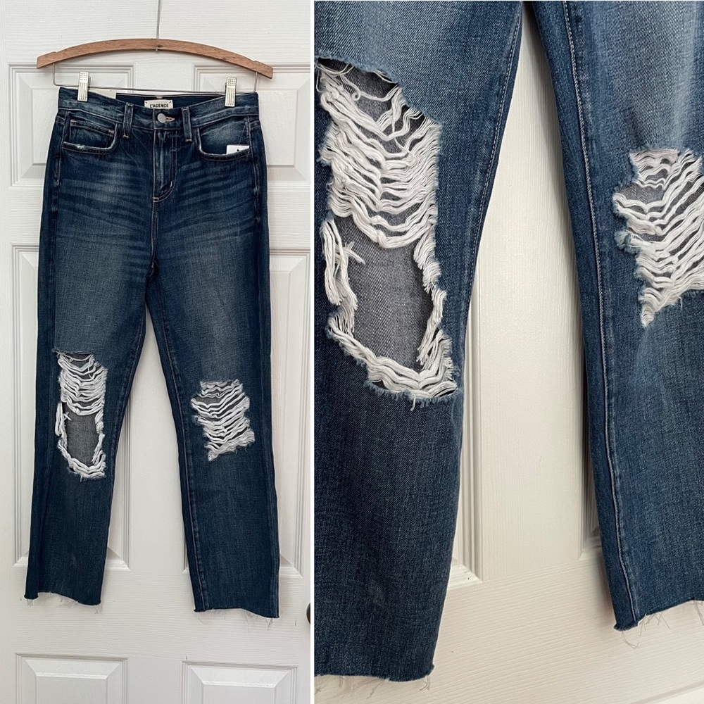 L’Agence NWT Sz 23 Distressed Straight Leg Jeans